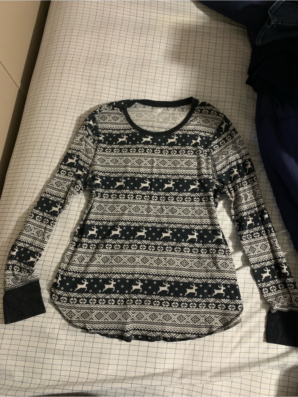 Old Navy - Navy Blue and White Fair Isle Reindeer Long-Sleeve Tee Shirt